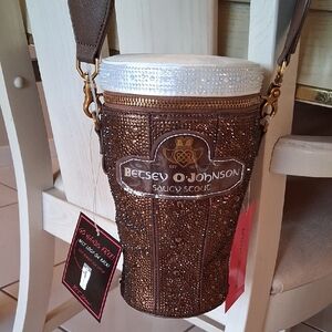 Betsey O' Johnson Saucy Scout Brown Beaded Coffee Cup Bag. NWT. So Cute!!